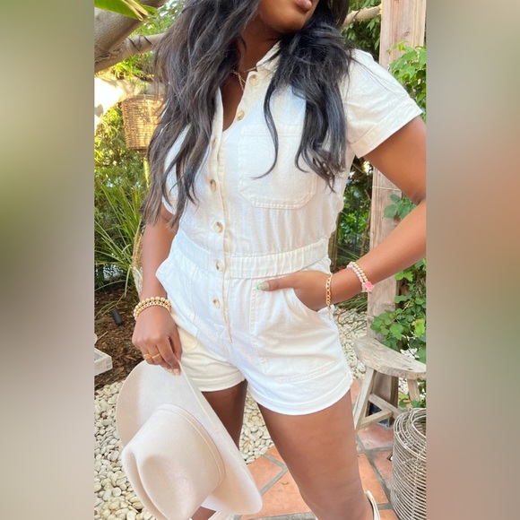 Show Me Your MuMu White Denim Cannon Romper- XSmall - Picture 4 of 11